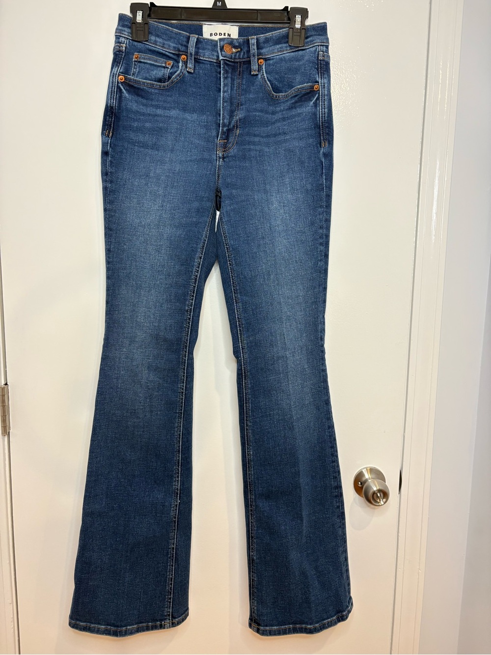 Boden women’s bootcut dark Wash denim jeans size 28 long 10” high rise stretch
